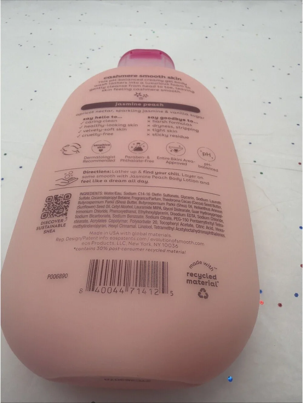 eos Shea Better Cashmere Body Wash Jasmine Peach 16 oz Creamy Gel Shower Wash